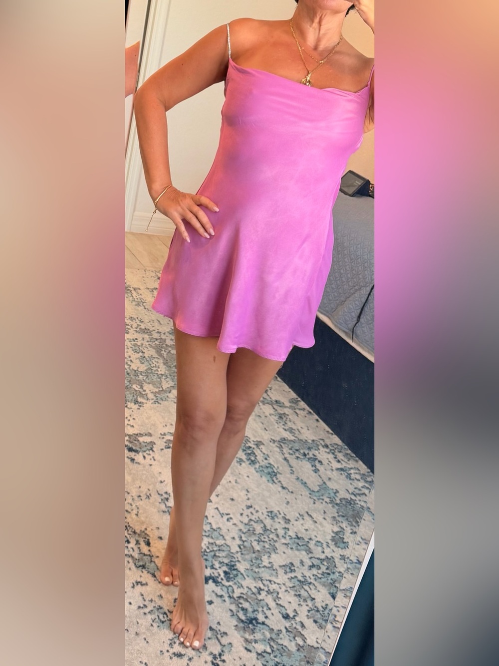 Zara Satin Effect Rhinestone Strap Pink/Purple Slip Dress